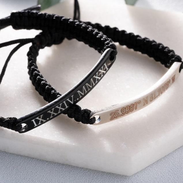 Personalized Roman Numeral Couple Bracelet