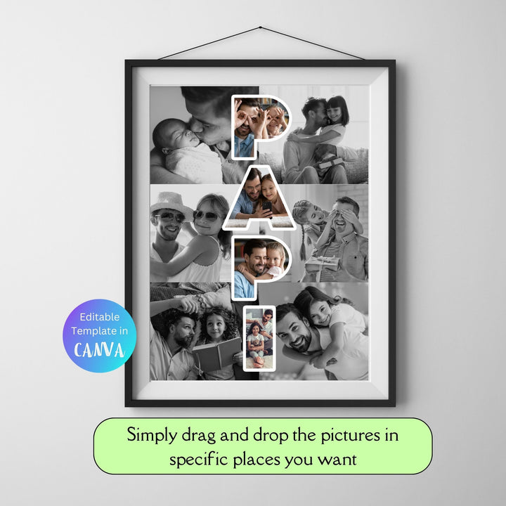 Modèle de collage photo personnalisé PAPI, Cadeau personnalisé pour la fête des pères