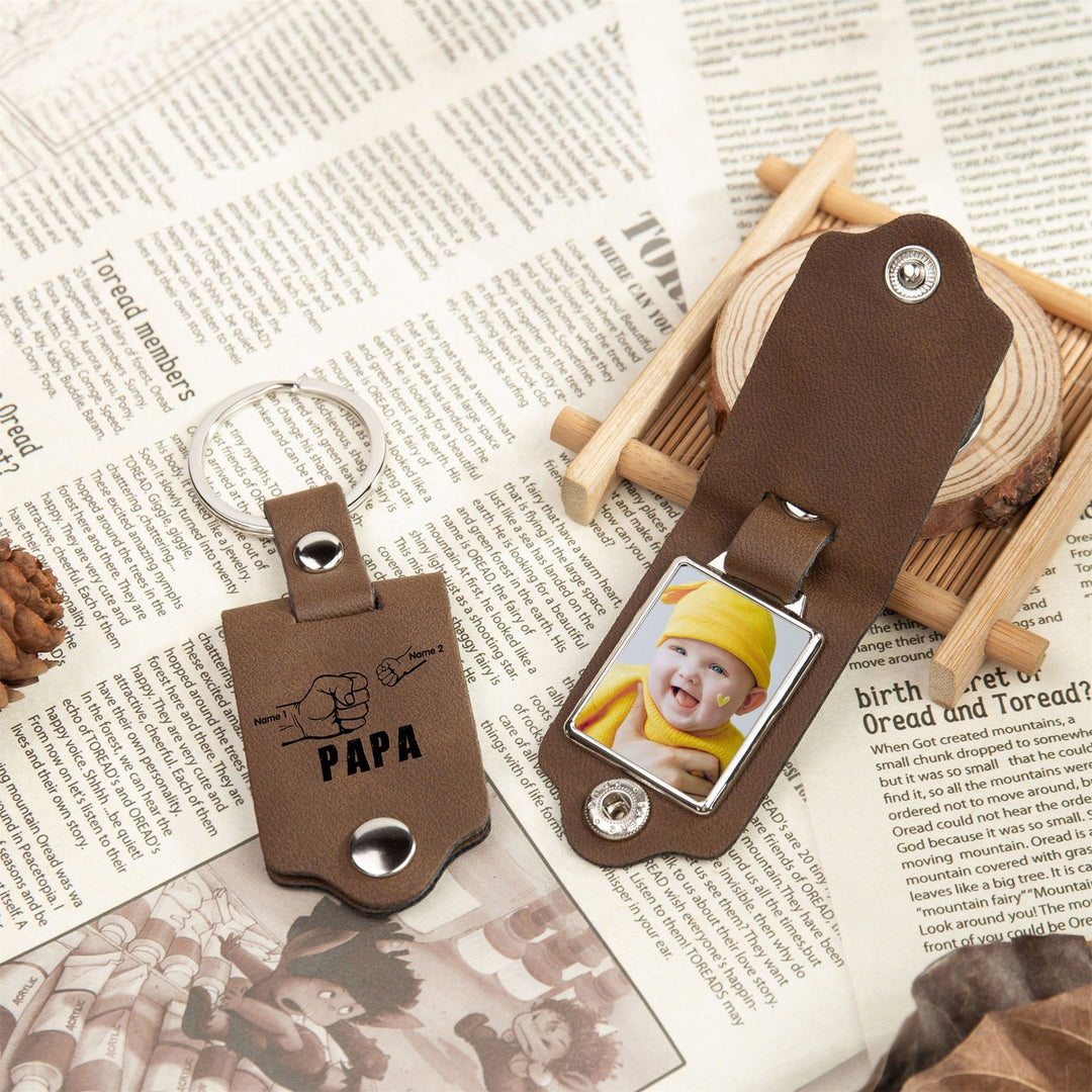Porte-clés photo en cuir poing à poing PAPA et enfant
