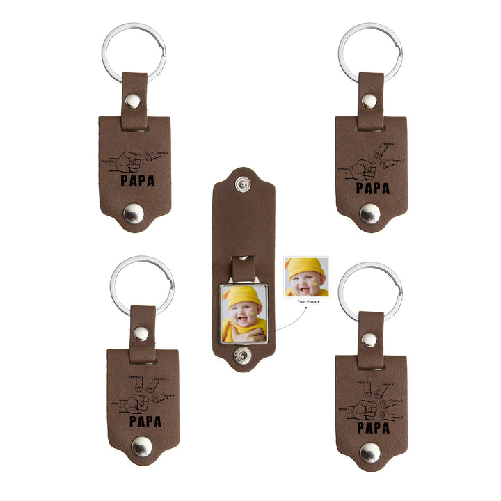 Porte-clés photo en cuir poing à poing PAPA et enfant