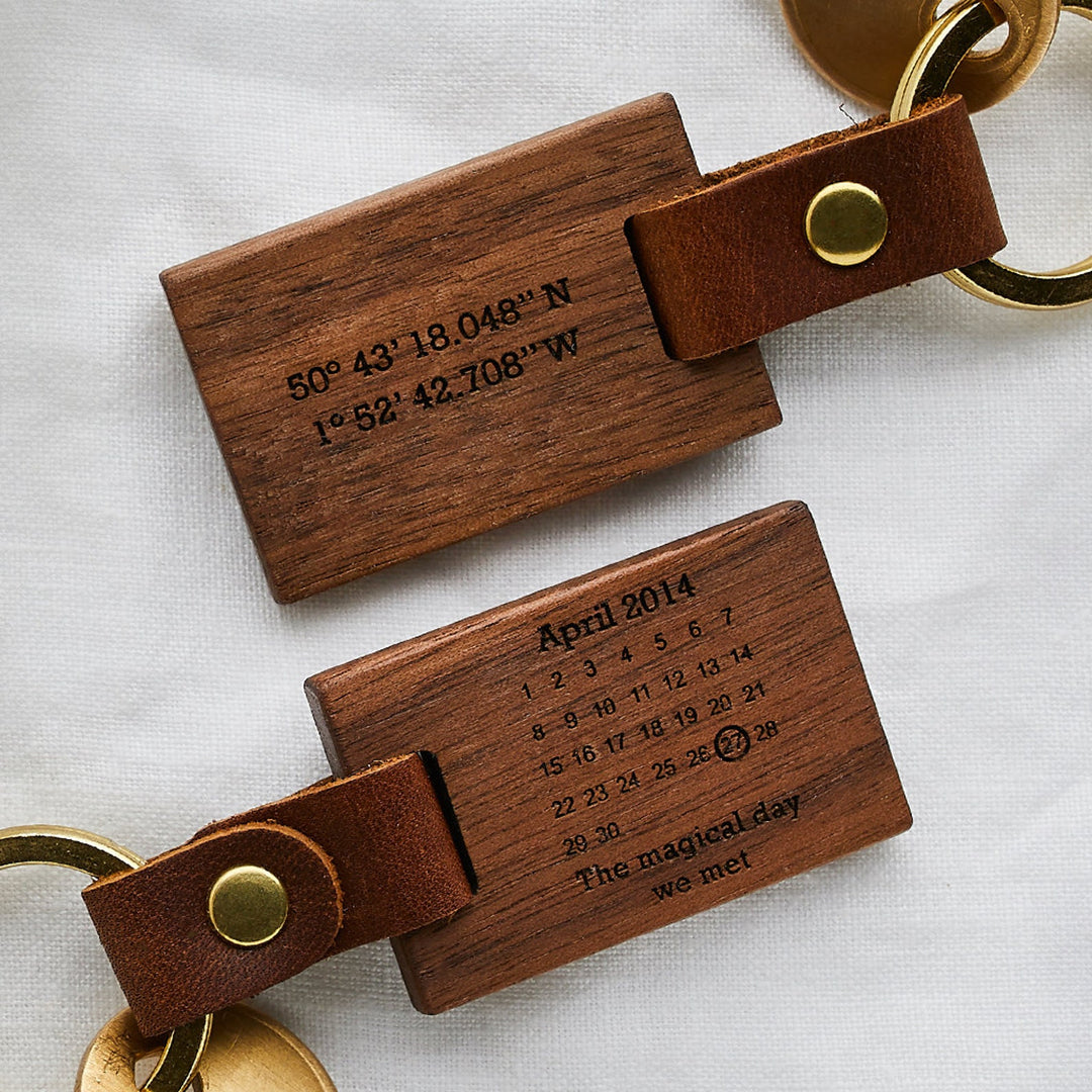 Porte-clés Calendrier en Bois Personnalisé, Cadeau pour Nouveau Papa à l’occasion de la Fête des Pères