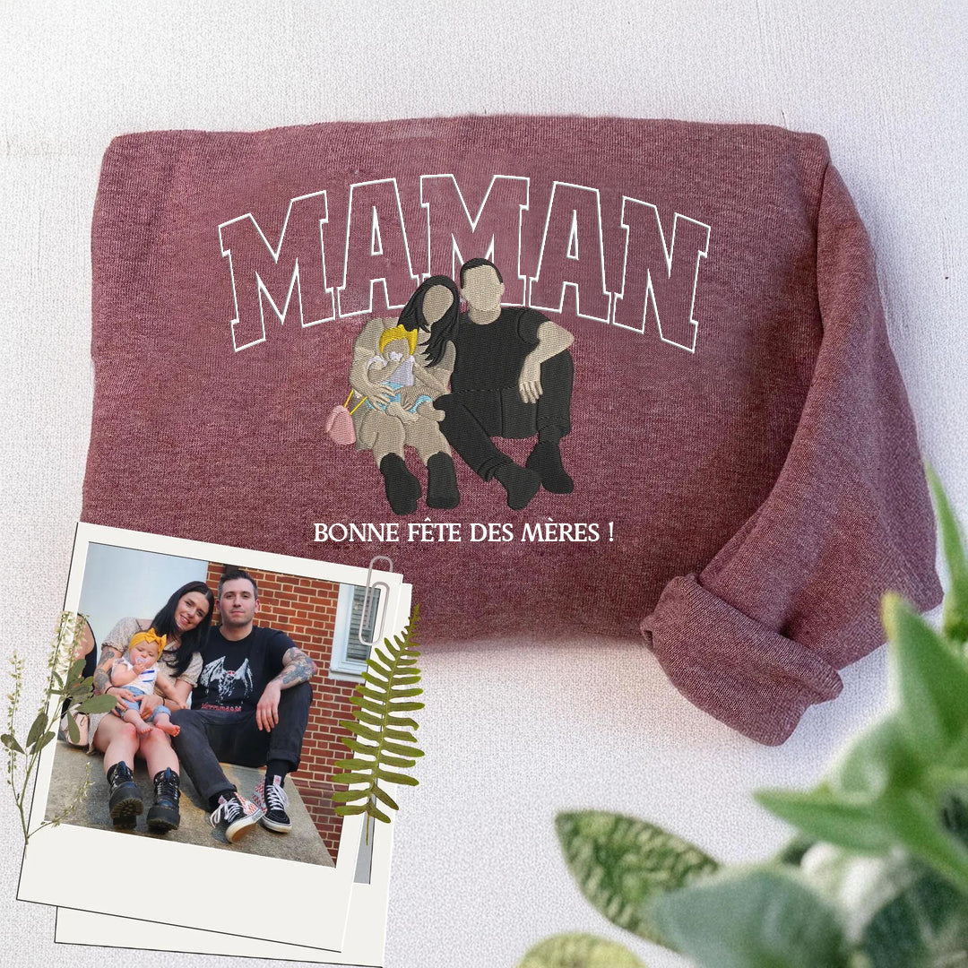 Sweat-shirt personnalisé brodé avec photo pour maman