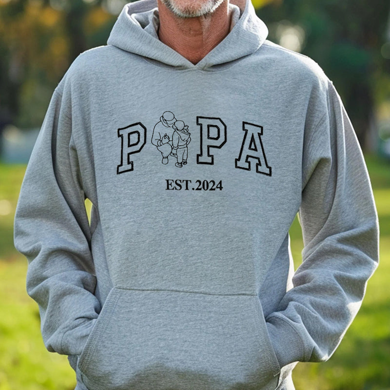 Sweat-shirt brodé personnalisé avec portrait de PAPA, cadeau unique pour la fête des Pères