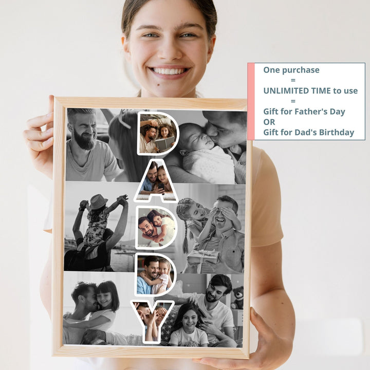 Modèle de collage photo personnalisé DADDY, Cadeau personnalisé pour la fête des pères