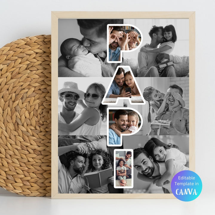 Modèle de collage photo personnalisé PAPI, Cadeau personnalisé pour la fête des pères