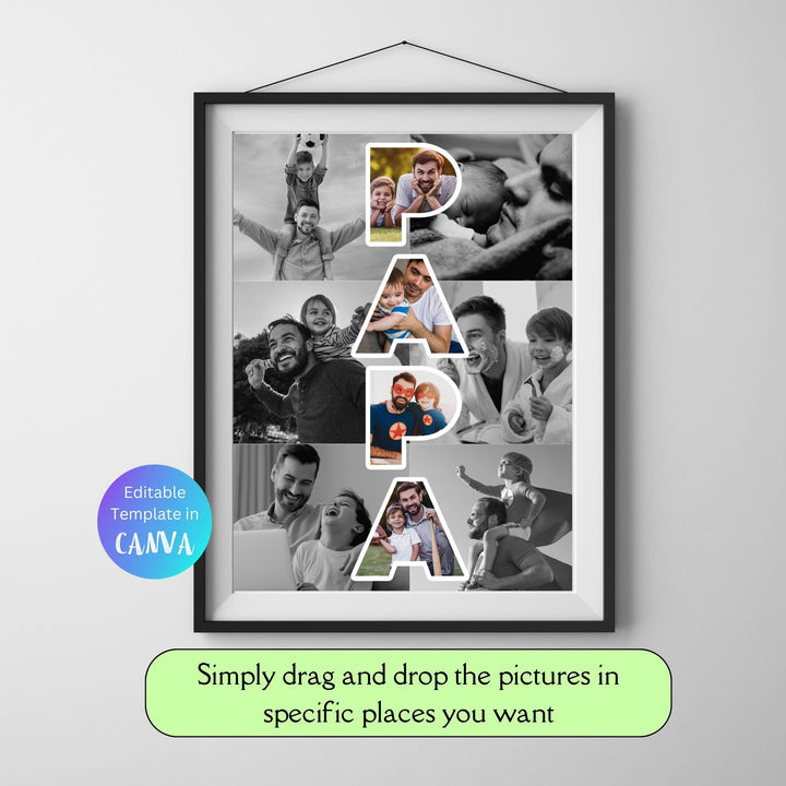 Modèle de collage photo personnalisé PAPA Cadeau personnalisé pour la fête des pères
