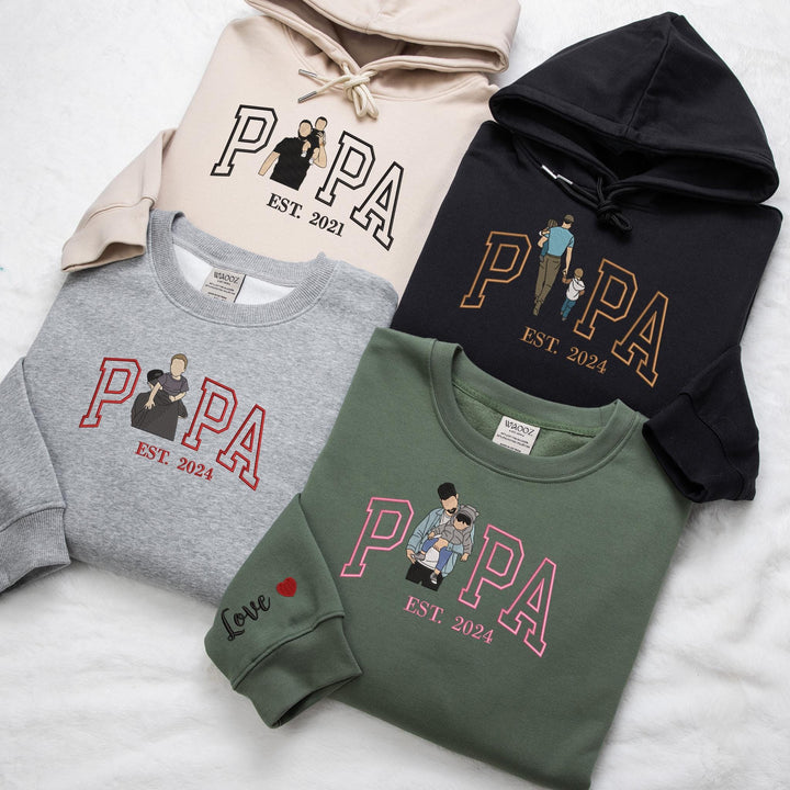 Sweat-shirt brodé personnalisé avec portrait de PAPA, cadeau unique pour la fête des Pères