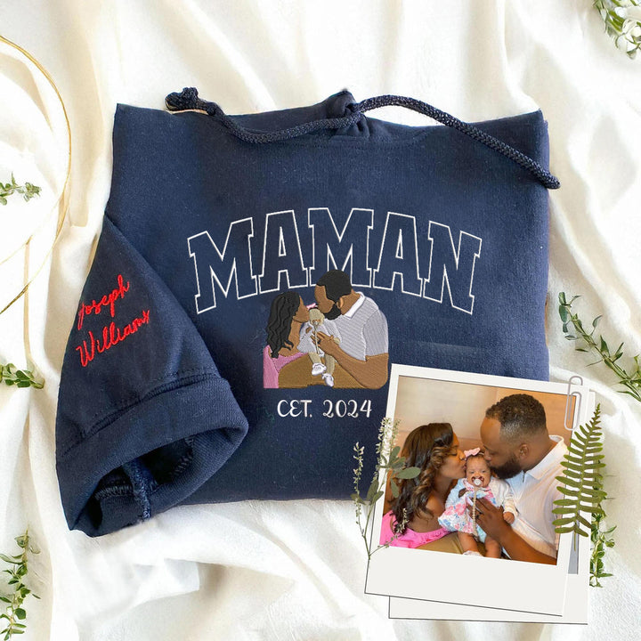 Sweat-shirt personnalisé brodé avec photo pour maman
