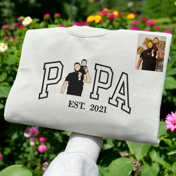 Sweat-shirt brodé personnalisé avec portrait de PAPA, cadeau unique pour la fête des Pères