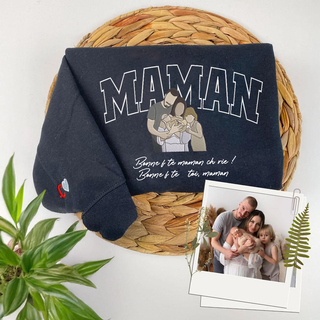 Sweat-shirt personnalisé brodé avec photo pour maman