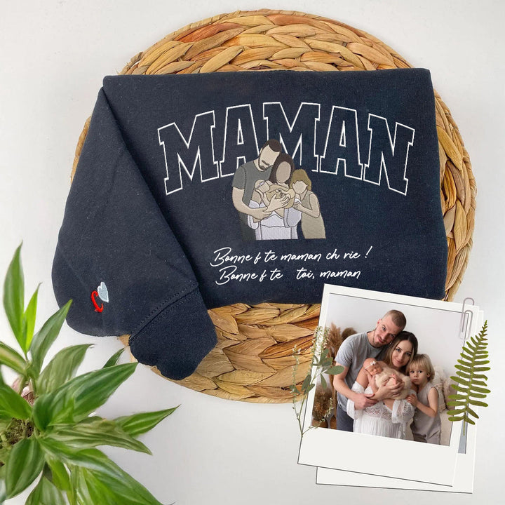 Sweat-shirt personnalisé brodé avec photo pour maman