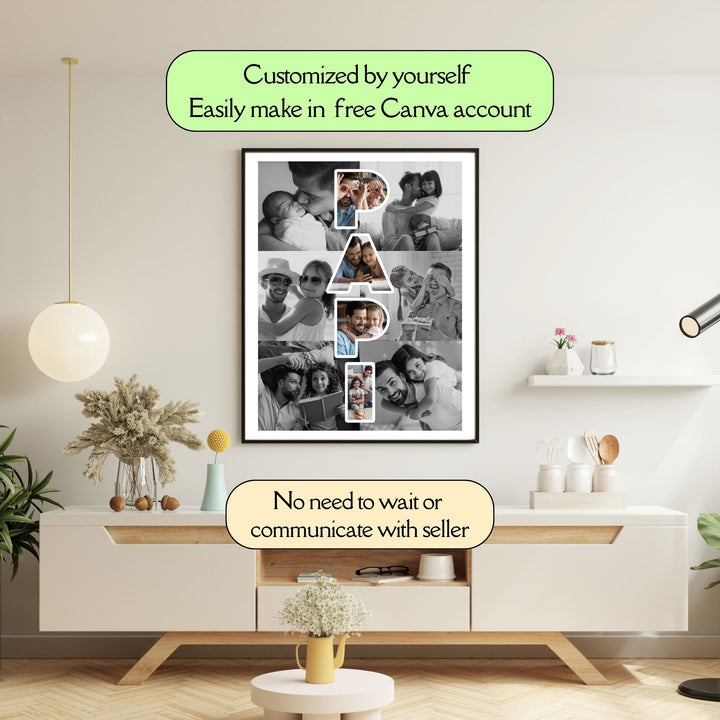 Modèle de collage photo personnalisé PAPI, Cadeau personnalisé pour la fête des pères