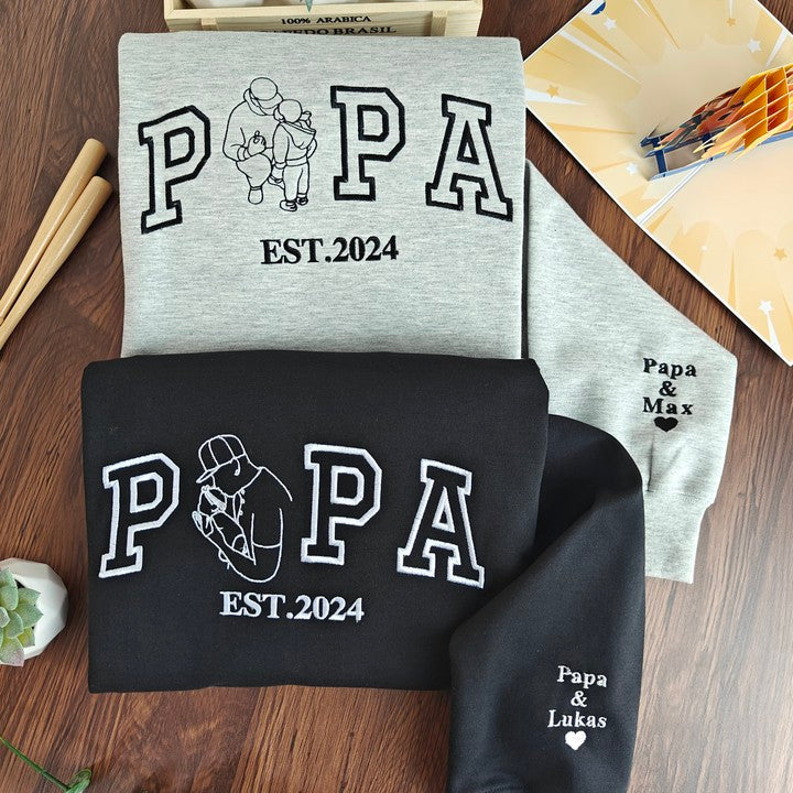 Sweat-shirt brodé personnalisé avec portrait de PAPA, cadeau unique pour la fête des Pères
