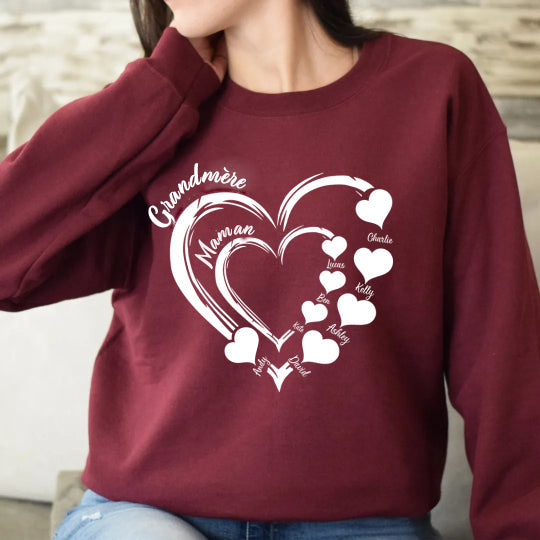 Sweat-shirt personnalisé Grandma Heart Sweatshirt/Hoodie/T-Shirt