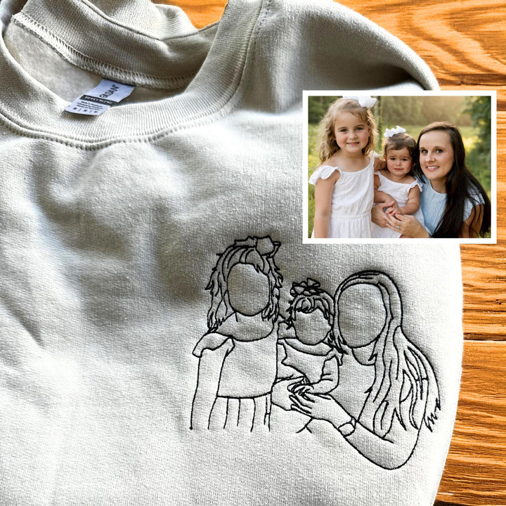 Sweat-shirt brodé portrait personnalisé, cadeau fête des mères pour maman