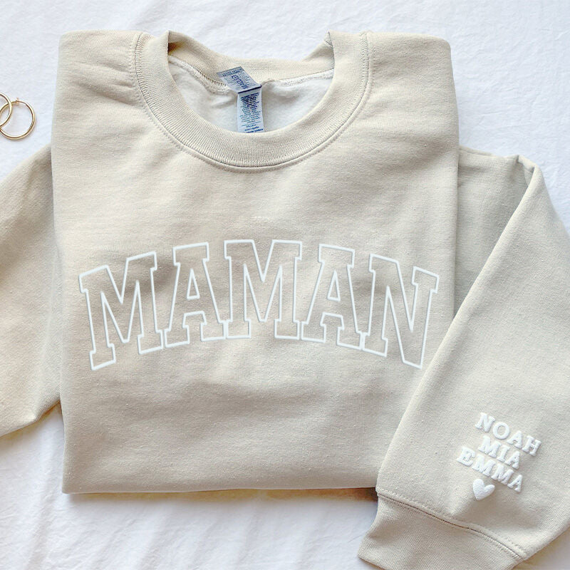 Sweat-shirt Puff personnalisé avec texte 3D pour la fête des mères