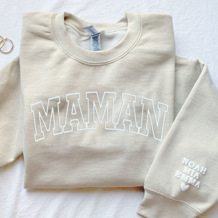 Sweat-shirt Puff personnalisé avec texte 3D pour la fête des mères
