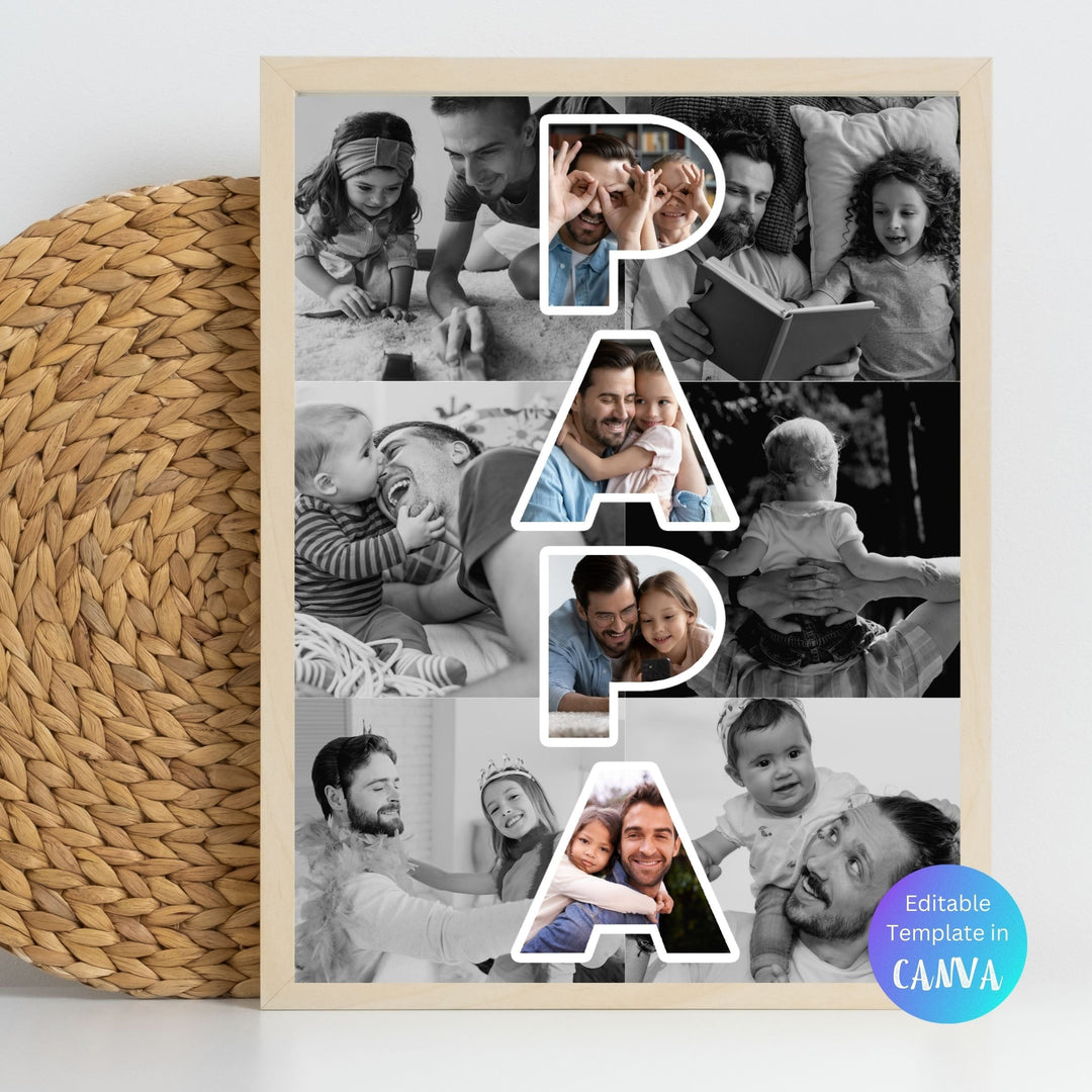 Modèle de collage photo personnalisé PAPA Cadeau personnalisé pour la fête des pères
