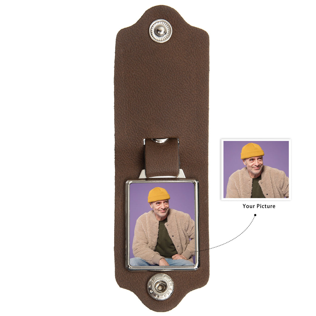 Porte-clés photo en cuir poing à poing PAPA et enfant