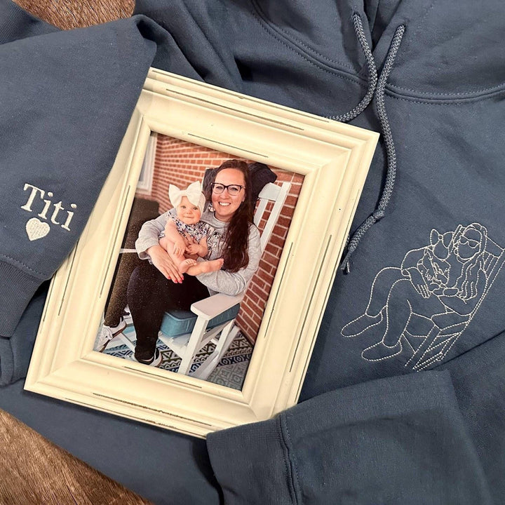 Sweat-shirt brodé portrait personnalisé, cadeau fête des mères pour maman