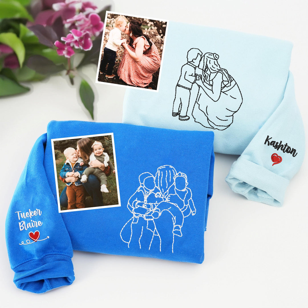 Sweat-shirt brodé portrait personnalisé pour maman