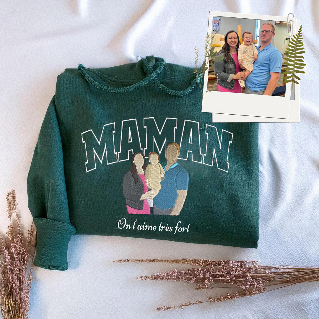 Sweat-shirt personnalisé brodé avec photo pour maman