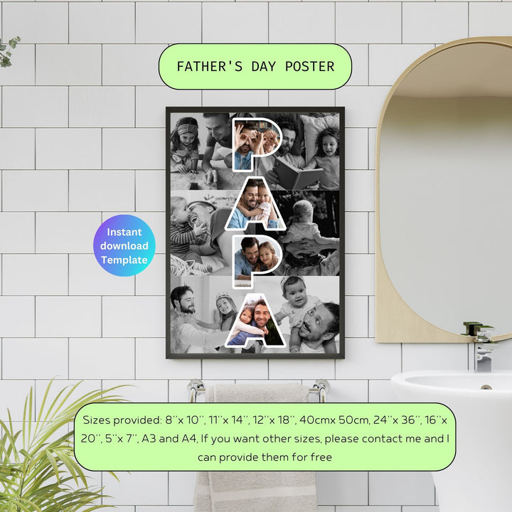Modèle de collage photo personnalisé PAPA Cadeau personnalisé pour la fête des pères