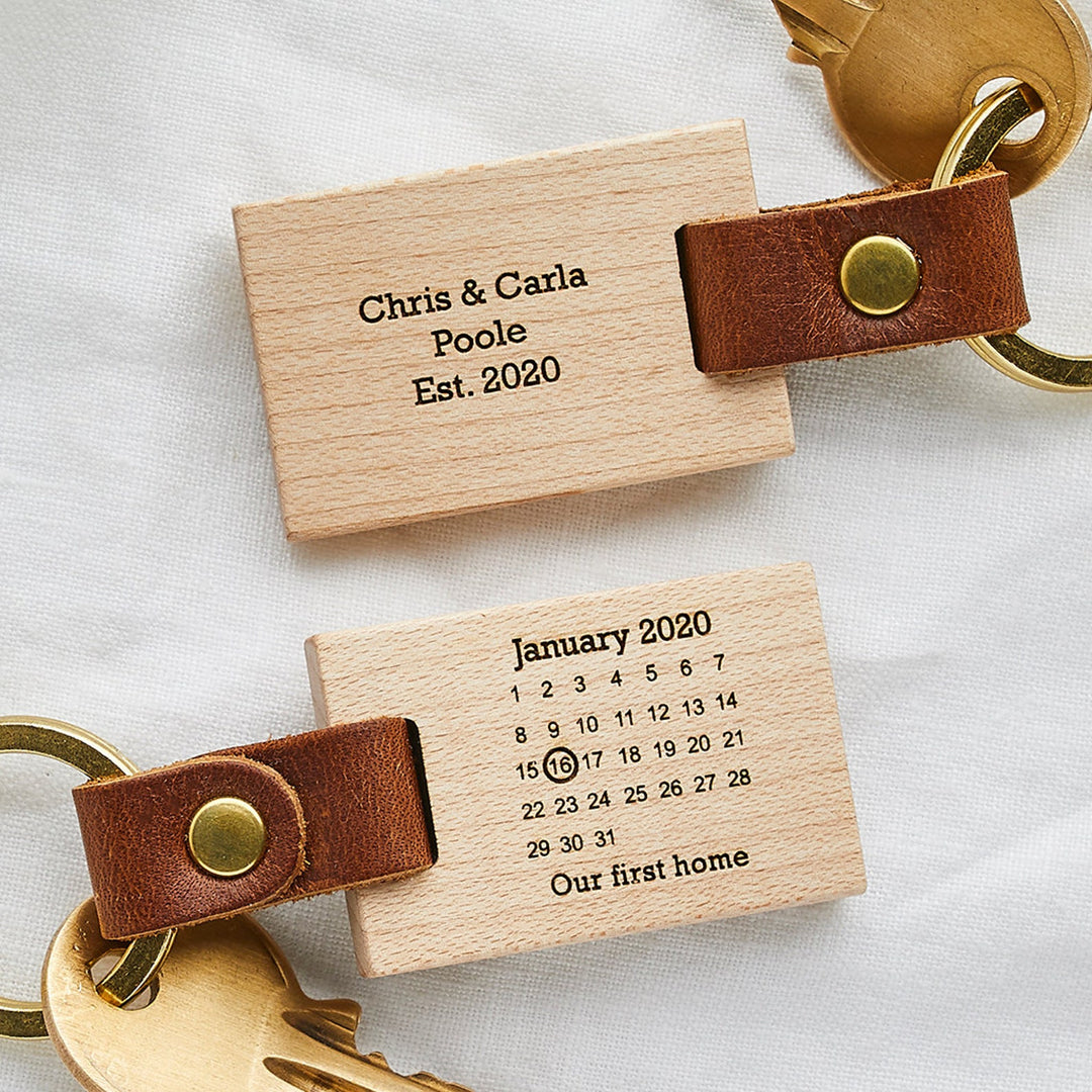 Porte-clés Calendrier en Bois Personnalisé, Cadeau pour Nouveau Papa à l’occasion de la Fête des Pères
