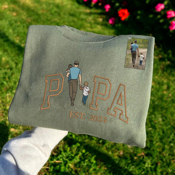 Sweat-shirt brodé personnalisé avec portrait de PAPA, cadeau unique pour la fête des Pères