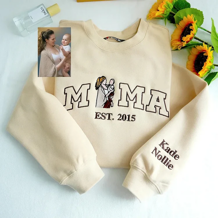 Sweat-shirt brodé personnalisé avec portrait de PAPA, cadeau unique pour la fête des Pères
