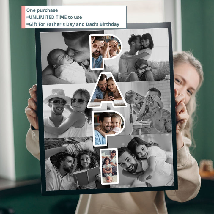Modèle de collage photo personnalisé PAPI, Cadeau personnalisé pour la fête des pères