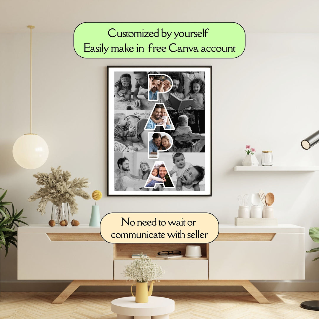 Modèle de collage photo personnalisé PAPA Cadeau personnalisé pour la fête des pères