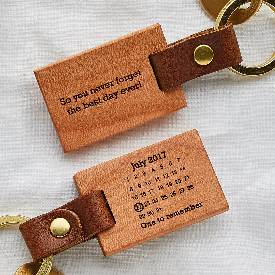 Porte-clés Calendrier en Bois Personnalisé, Cadeau pour Nouveau Papa à l’occasion de la Fête des Pères