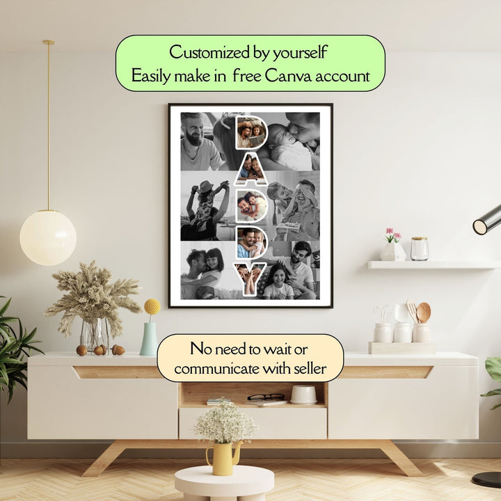 Modèle de collage photo personnalisé DADDY, Cadeau personnalisé pour la fête des pères