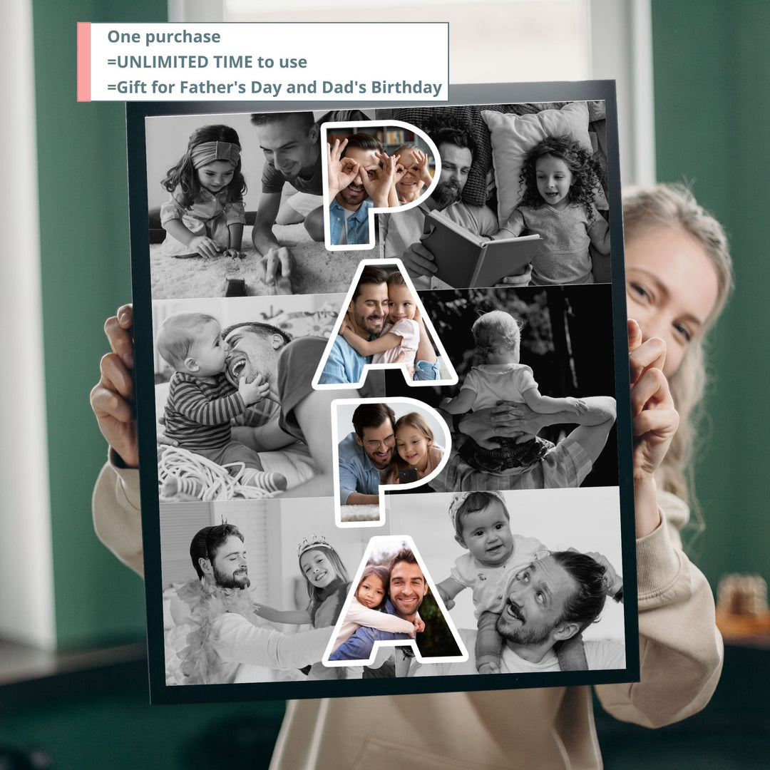 Modèle de collage photo personnalisé PAPA Cadeau personnalisé pour la fête des pères