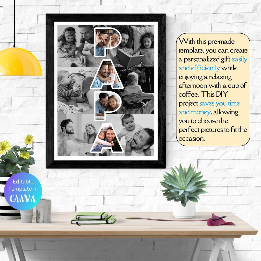 Modèle de collage photo personnalisé PAPA Cadeau personnalisé pour la fête des pères