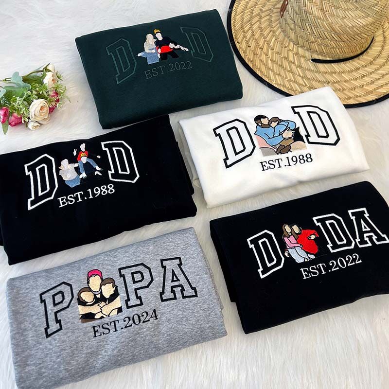 Sweat-shirt brodé personnalisé avec portrait de PAPA, cadeau unique pour la fête des Pères