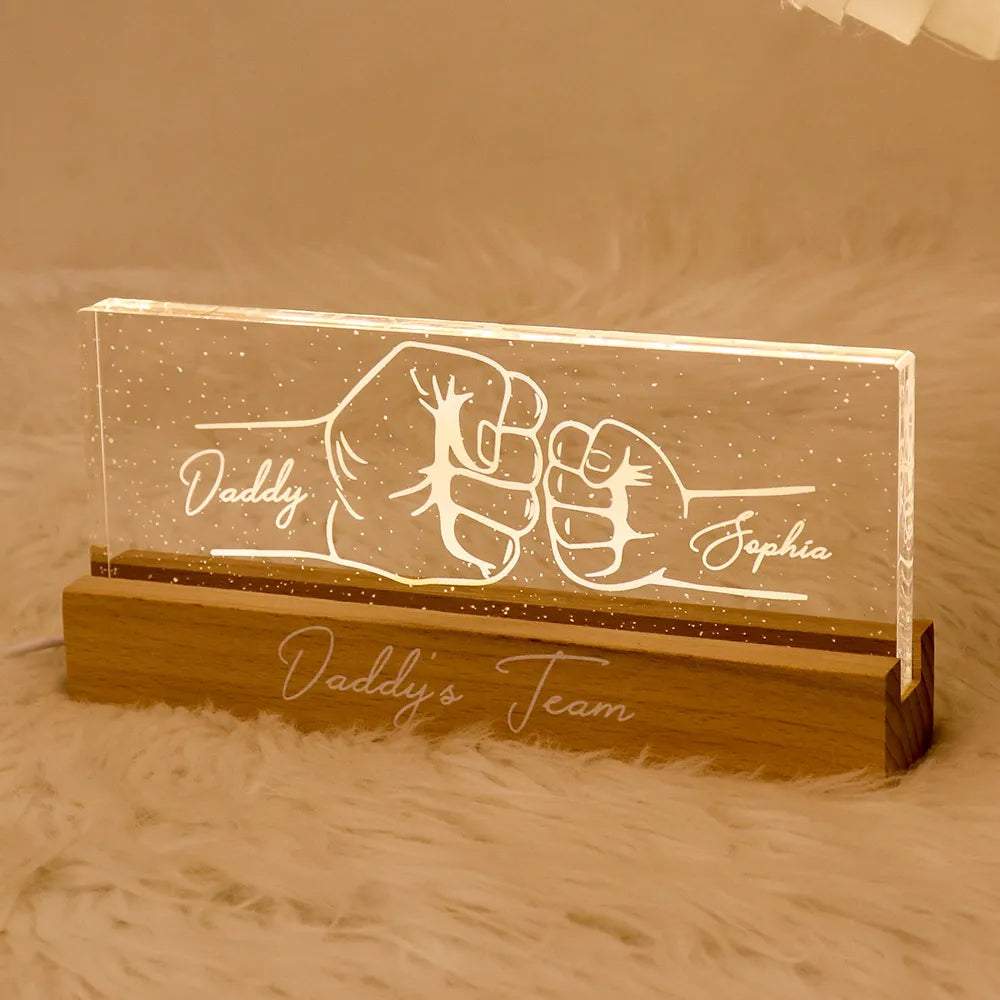 Papa grand-père et enfants Fist Bump contour personnalisé acrylique LED veilleuse