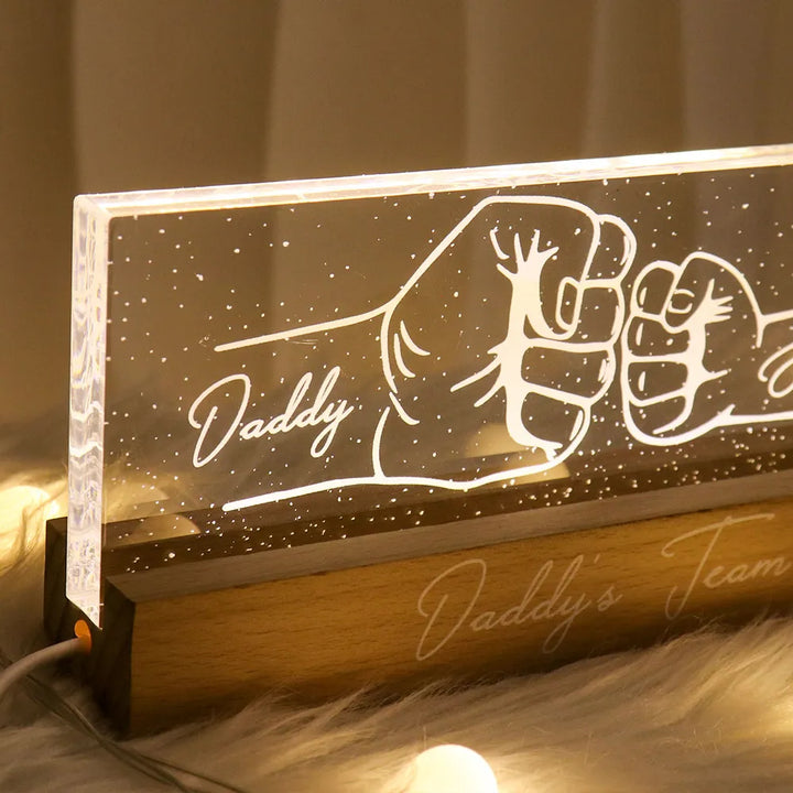 Papa grand-père et enfants Fist Bump contour personnalisé acrylique LED veilleuse