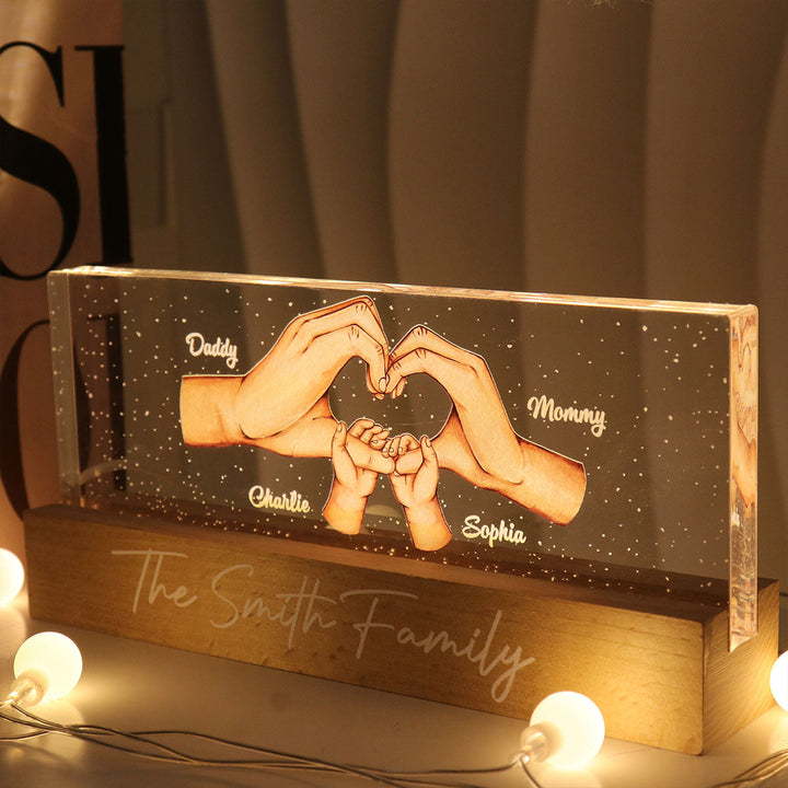 Veilleuse LED en acrylique personnalisée Family Heart Hands