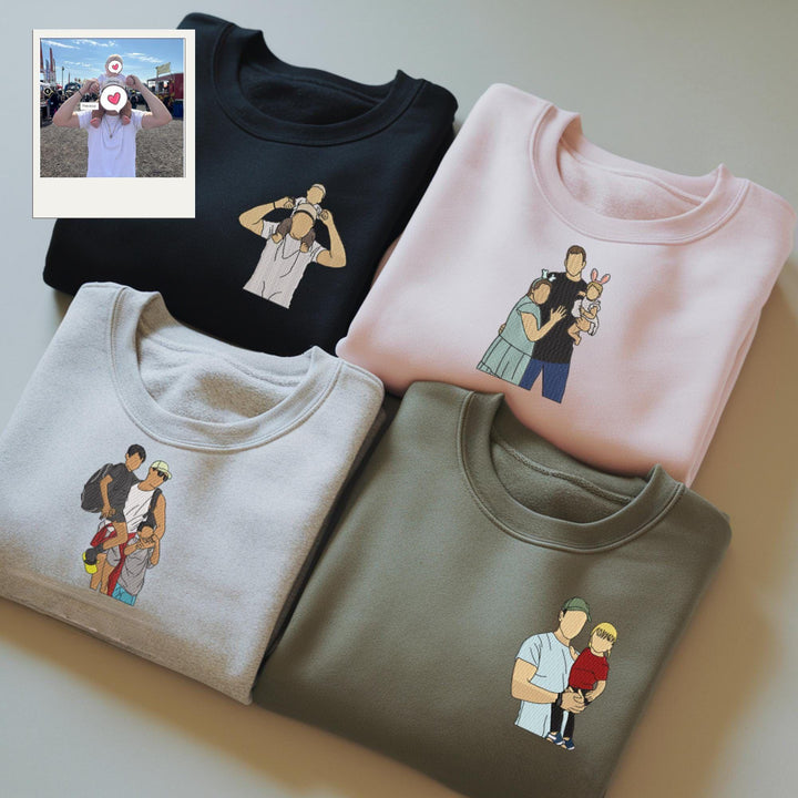 T-shirt brodé personnalisé avec portrait de maman/papa/famile