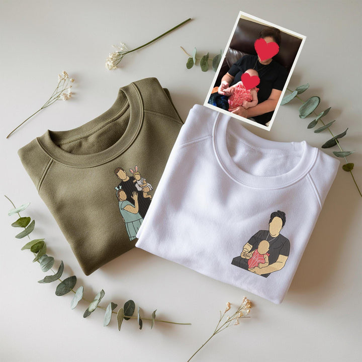 T-shirt brodé personnalisé avec portrait de maman/papa/famile