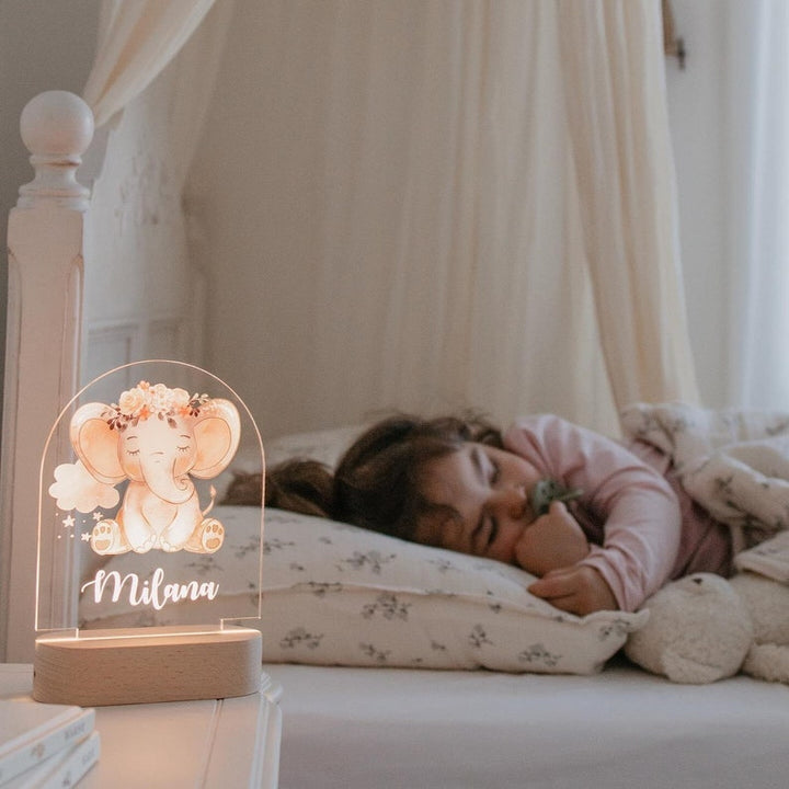 Cadeau personnalis de lumière  -  nuage rose d’éléphant pour les enfants