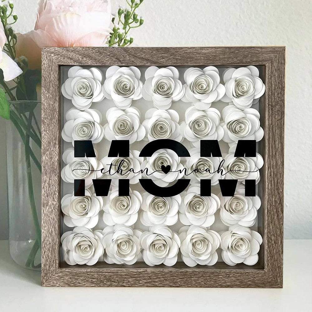 Boîte de fleurs blanches personnalisée - Cadeau floral en papier pour grand-mère et maman