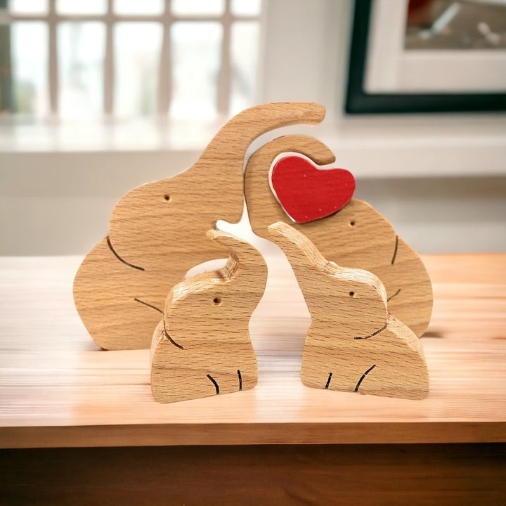 Puzzle familial d'éléphants en bois avec 4 Prénoms Personnalisé