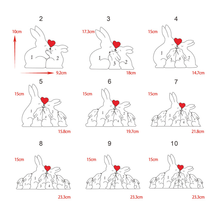 2-10 Prénoms🐰Puzzle familial de lapins en bois