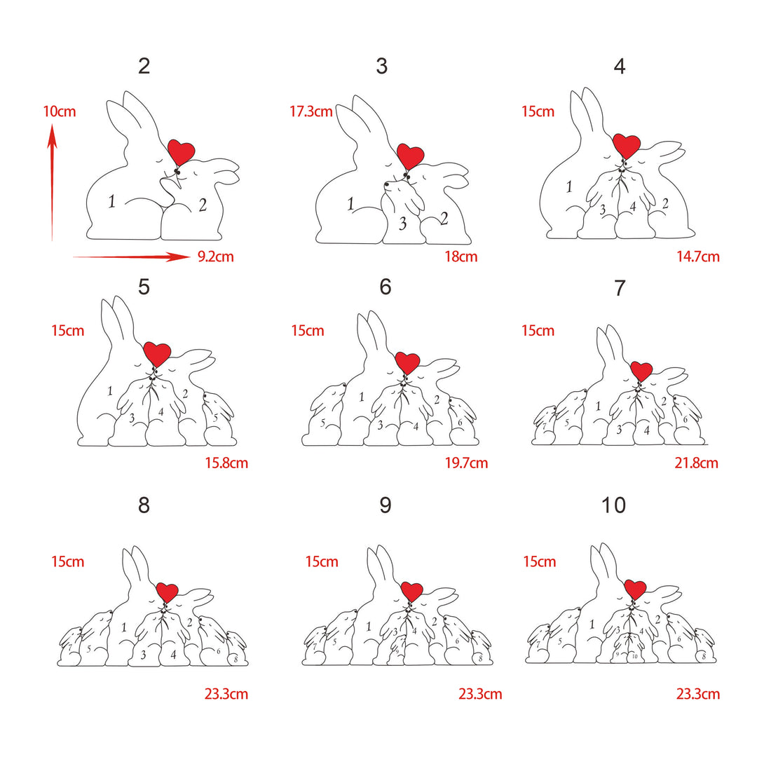 2-10 Prénoms🐰Puzzle familial de lapins en bois