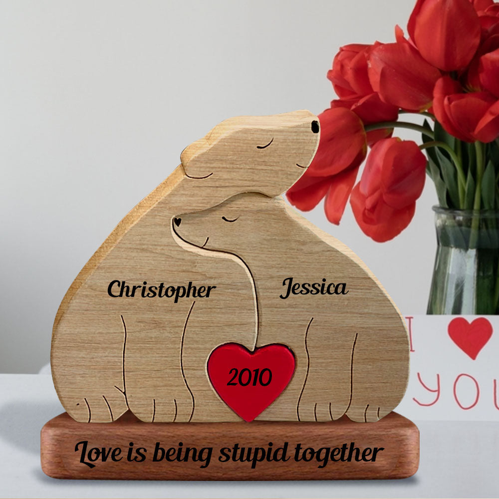 Couple d’ours en bois – Sculpture d’animaux en bois