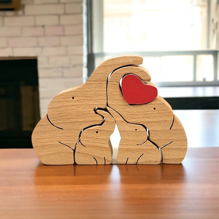 Puzzle familial d'éléphants en bois avec 4 Prénoms Personnalisé