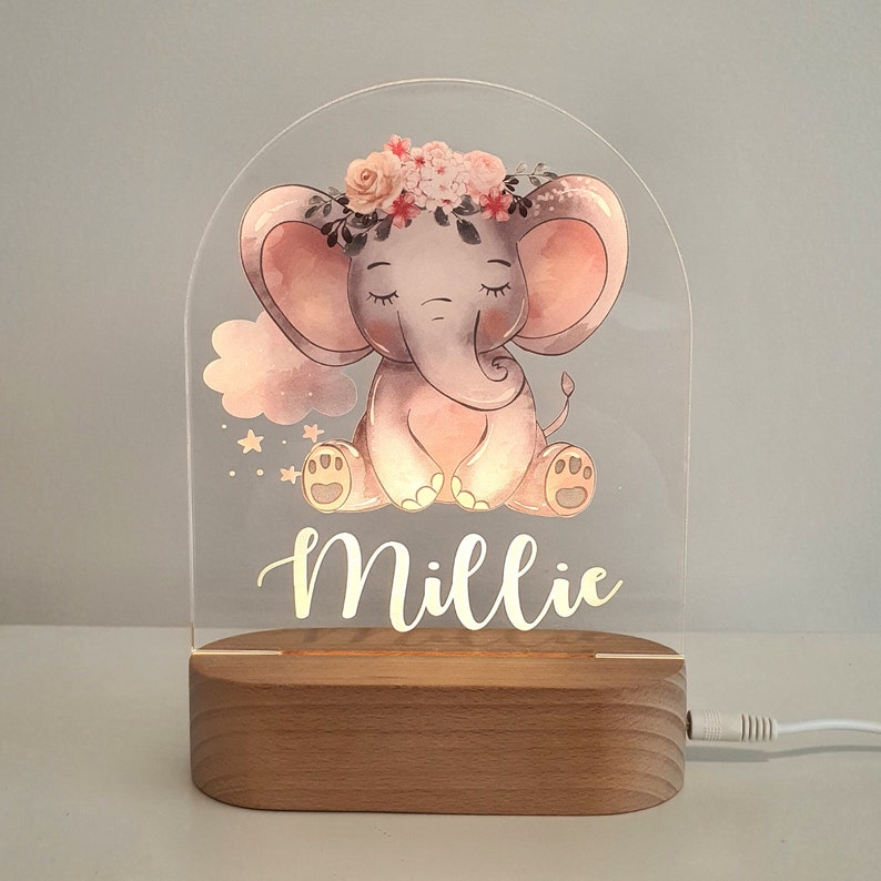 Cadeau personnalis de lumière  -  nuage rose d’éléphant pour les enfants